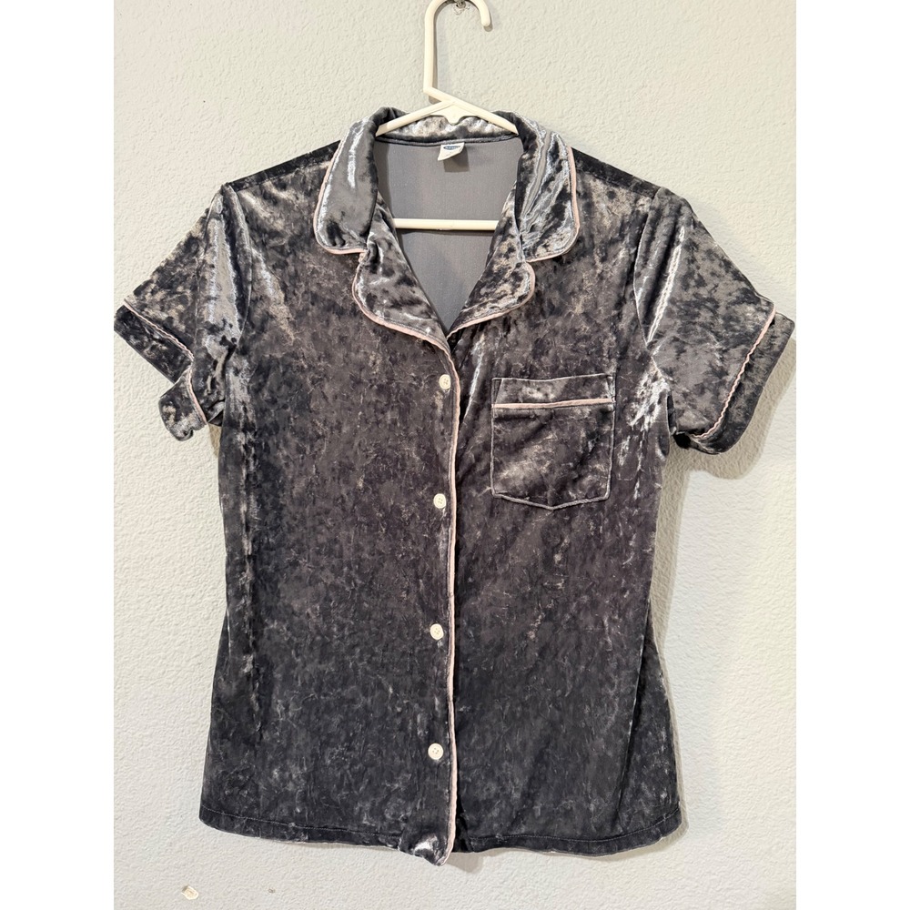 Old Navy Womens Pajama Top Small Charcoal Grey Crushed Velvet Short Sleeve